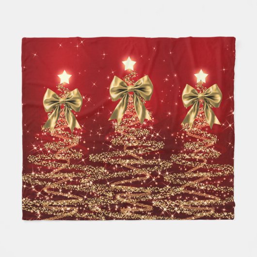 Christmas Sparkling Trees Red Gold Faux Bow  Fleece Deken (Voorkant (Horizontaal))