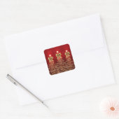 Christmas Sparkling Trees Red Gold Faux Bow  Vierkante Sticker (Envelop)