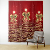 Christmas Sparkling Trees Red Gold Faux Bow Wandkleed (In situ)