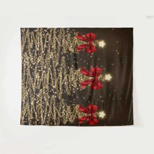 Christmas Sparkling Trees Red Gold Faux Bow Wandkleed (Voorkant (horizontaal))