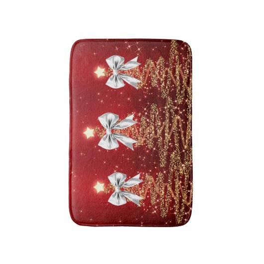 Christmas Sparkling Trees Red Gold Silver Bow  Badmat (Voorkant Verticaal)