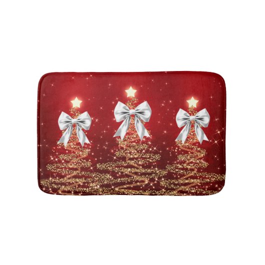 Christmas Sparkling Trees Red Gold Silver Bow Badmat (Voorkant)