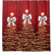Christmas Sparkling Trees Red Gold Silver Bow  Douchegordijn (Voorkant)