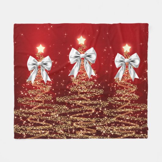 Christmas Sparkling Trees Red Gold Silver Bow Fleece Deken (Voorkant (Horizontaal))