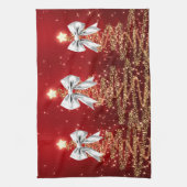 Christmas Sparkling Trees Red Gold Silver Bow  Theedoek (Verticaal)
