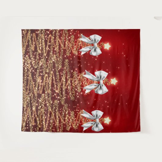 Christmas Sparkling Trees Red Gold Silver Bow Wandkleed (Voorkant (horizontaal))