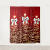 Christmas Sparkling Trees Red Gold Silver Bow Wandkleed (Voorkant)