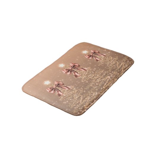 Christmas Sparkling Trees Rose Gold Faux Bow Badmat (Gekanteld)