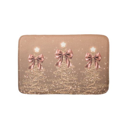 Christmas Sparkling Trees Rose Gold Faux Bow Badmat (Voorkant)