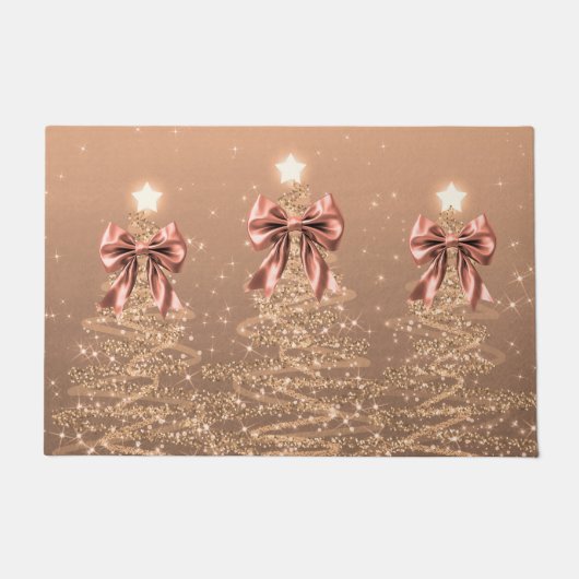 Christmas Sparkling Trees Rose Gold Faux Bow  Deurmat (Voorkant)