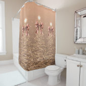 Christmas Sparkling Trees Rose Gold Faux Bow  Douchegordijn (In situ)