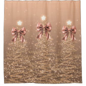 Christmas Sparkling Trees Rose Gold Faux Bow  Douchegordijn (Voorkant)