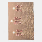 Christmas Sparkling Trees Rose Gold Faux Bow  Theedoek (Verticaal)
