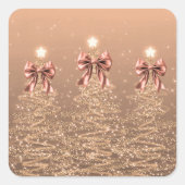 Christmas Sparkling Trees Rose Gold Faux Bow  Vierkante Sticker (Voorkant)
