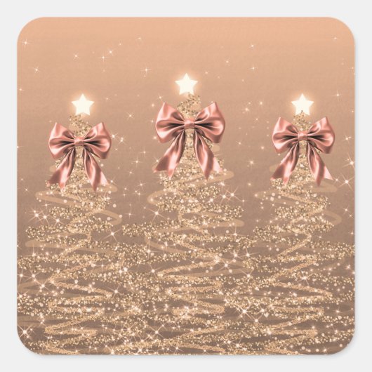 Christmas Sparkling Trees Rose Gold Faux Bow  Vierkante Sticker (Voorkant)