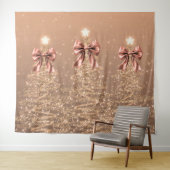 Christmas Sparkling Trees Rose Gold Faux Bow  Wandkleed (In Situ (horizontaal))