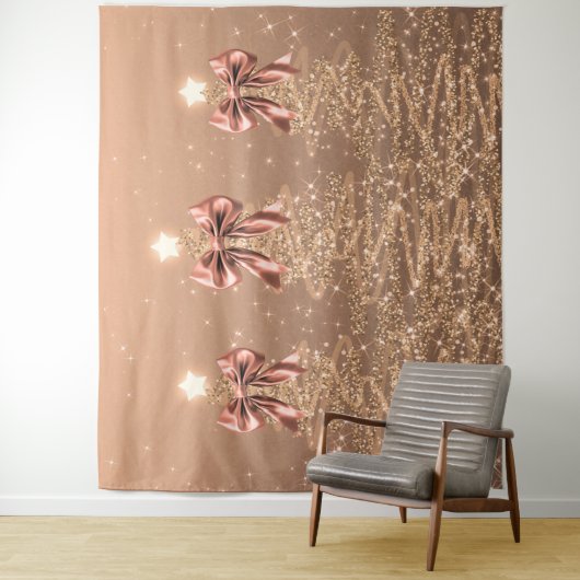Christmas Sparkling Trees Rose Gold Faux Bow  Wandkleed (In situ)