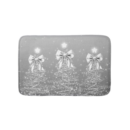 Christmas Sparkling Trees Silver Faux Bow  Badmat (Voorkant)