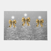Christmas Sparkling Trees Silver Faux Gold Bow Deurmat (Voorkant)