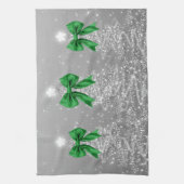 Christmas Sparkling Trees Silver Faux Green Bow Theedoek (Verticaal)