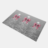 Christmas Sparkling Trees Silver Faux Pink Bow Deurmat (Schuin)