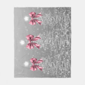 Christmas Sparkling Trees Silver Faux Pink Bow Fleece Deken (Voorkant)