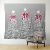 Christmas Sparkling Trees Silver Faux Pink Bow  Wandkleed (In Situ (horizontaal))