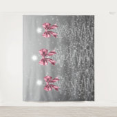 Christmas Sparkling Trees Silver Faux Pink Bow  Wandkleed (Voorkant)