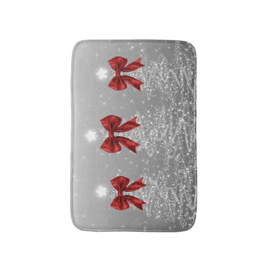 Christmas Sparkling Trees Silver Faux Red Bow  Badmat (Voorkant Verticaal)