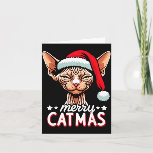 Christmas Sphynx Cat Merry Catmas Santa Hat Xmas  Kaart (Voorkant)