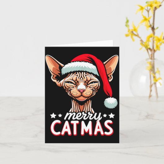 Christmas Sphynx Cat Merry Catmas Santa Hat Xmas  Kaart (Gele Bloem)