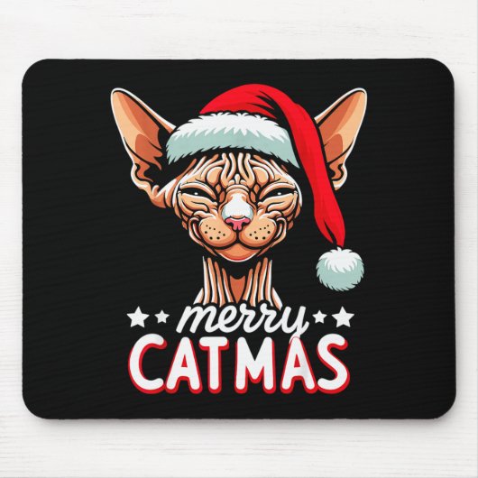 Christmas Sphynx Cat Merry Catmas Santa Hat Xmas  Muismat (Voorkant)