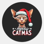 Christmas Sphynx Cat Merry Catmas Santa Hat Xmas  Ronde Sticker (Voorkant)