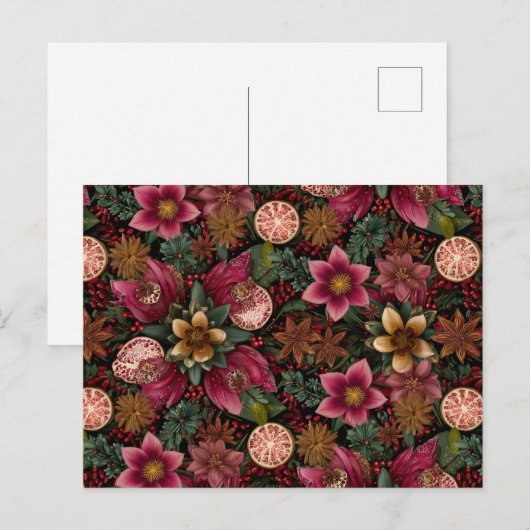 Christmas Spice & Floral Botanical Pattern Briefkaart (Voorkant / Achterkant)