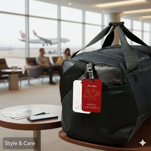 Christmas Spirit Custom Deep Red Name Bagagelabel