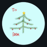 Christmas Spirit Gift Label Stickers<br><div class="desc">Eenvoudige tekening van een kerstboom op een lichtblauwe achtergrond. Voeg jouw namen toe aan het veld "Van:" of wijzig/voeg/verwijder tekst. Volledig aanpasbaar. Afbeelding van Little Wing Photo & Design.</div>