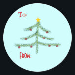 Christmas Spirit Gift Label Stickers<br><div class="desc">Eenvoudige tekening van een kerstboom op een lichtblauwe achtergrond. Voeg jouw namen toe aan het veld "Van:" of wijzig/voeg/verwijder tekst. Volledig aanpasbaar. Afbeelding van Little Wing Photo & Design.</div>