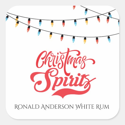 Christmas Spirits Custom Name with Holiday Lights Vierkante Sticker (Voorkant)