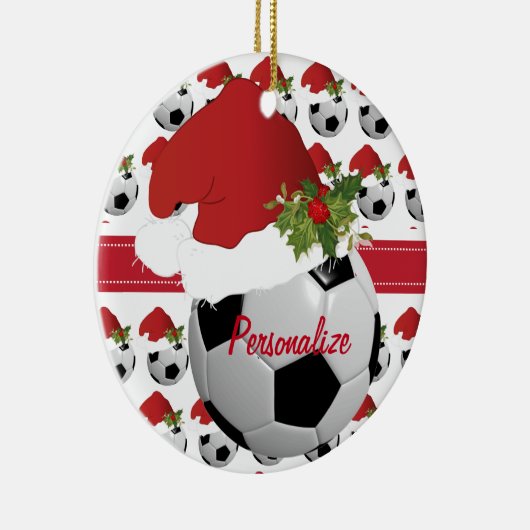 Christmas Sport Soccer Ball Santa Hat Keramisch Ornament (Rechts)