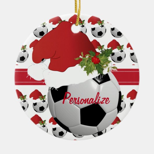 Christmas Sport Soccer Ball Santa Hat Keramisch Ornament (Voorkant)