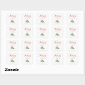 Christmas Sprig Holly Green Leaves & Red Berries Vierkante Sticker (Vel)