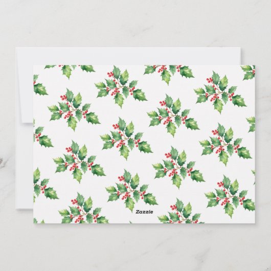 Christmas Sprig Holly Leaves Red Berries Photo Feestdagenkaart (Achterkant)