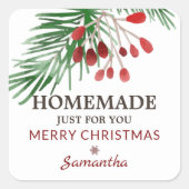 Christmas Spring Berries Homemade Just For You Vierkante Sticker (Voorkant)