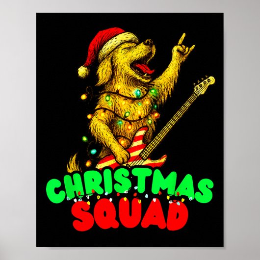 Christmas Squad Golden Retriever Dog Playing Guita Poster (Voorkant)