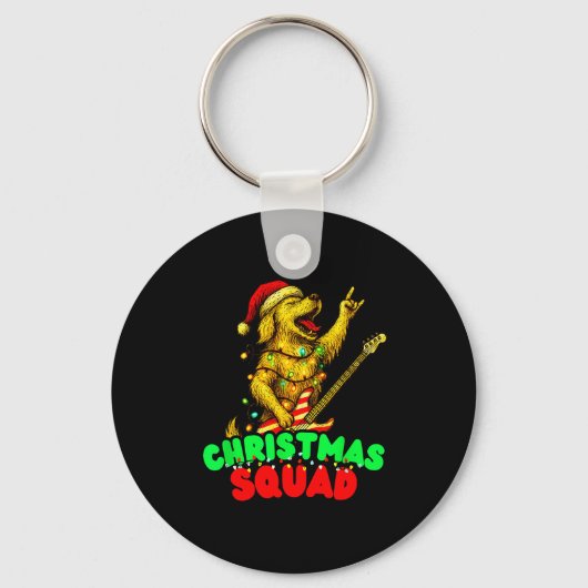 Christmas Squad Golden Retriever Dog Playing Guita Sleutelhanger (Voorkant)