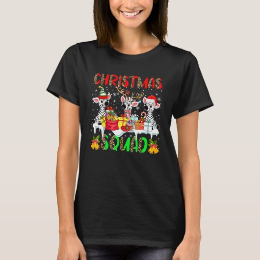 Christmas Squad Leopard Three Santa Reindeer Elf Z T-shirt (Voorkant)