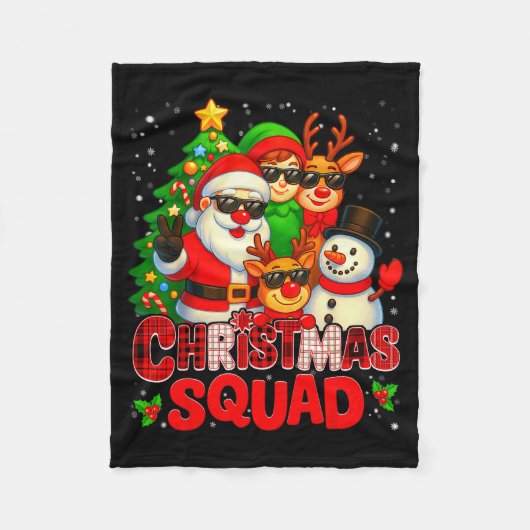 Christmas Squad Plaid Santa Snowman Elf Rudolph Xm Fleece Deken (Voorkant)