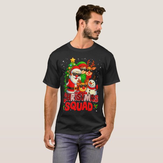 Christmas Squad Plaid Santa Snowman Elf Rudolph Xm T-shirt (Voorkant volledig)