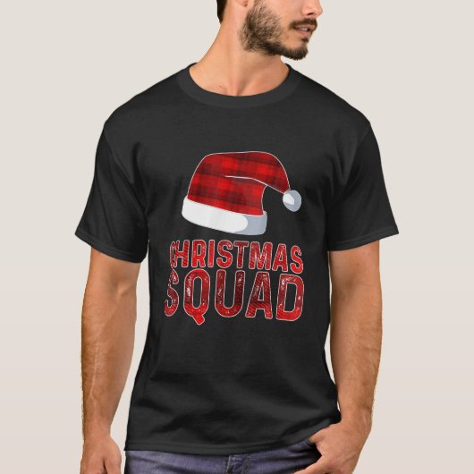 Christmas Squad Red Plaid Santa Claus Hat Pajama F T-shirt (Voorkant)