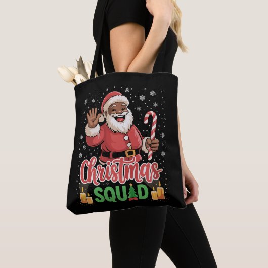 Christmas Squad Santa Afro Man Trots Zwart Afrikaa Tote Bag (Dichtbij)